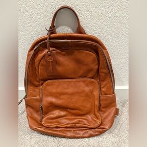 Fossil Tan Leather Backpack in Warm Cognac